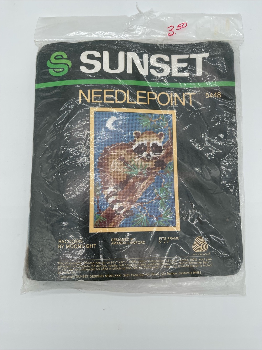 Needlepoint Sunset Designs Raccoon by Moonlight 5448 Cottagecore vintage